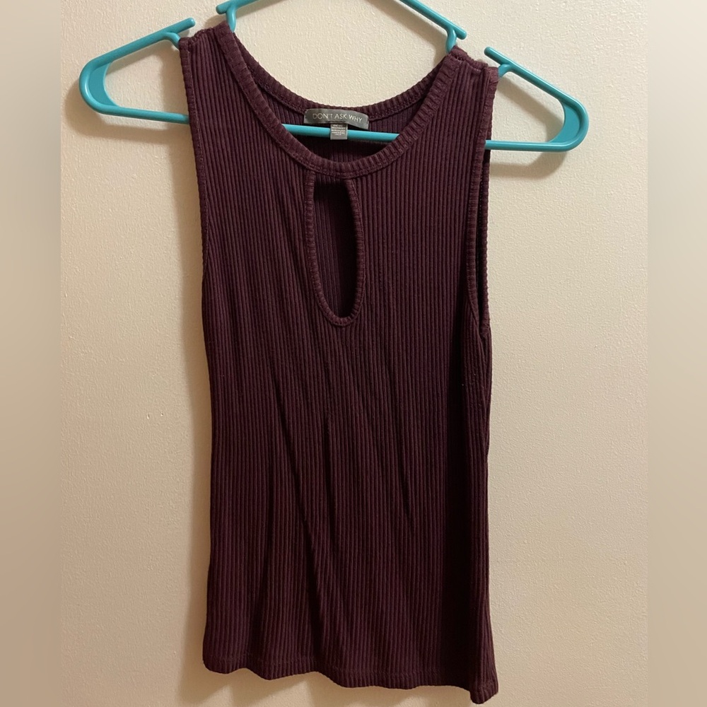 Burgundy Ribbed Cut Out Tank Top